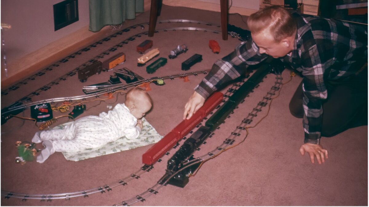 By 1956 our set had expanded to fill our living room and included two engines, switches, freight and passenger rolling stock and lots of track.